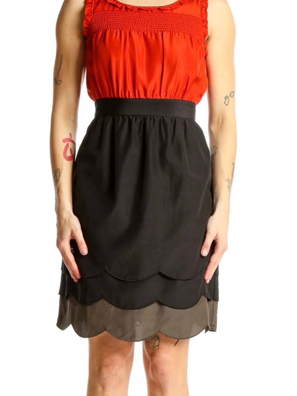 Maeve Black Layered Scallop Hem Mini Skirt